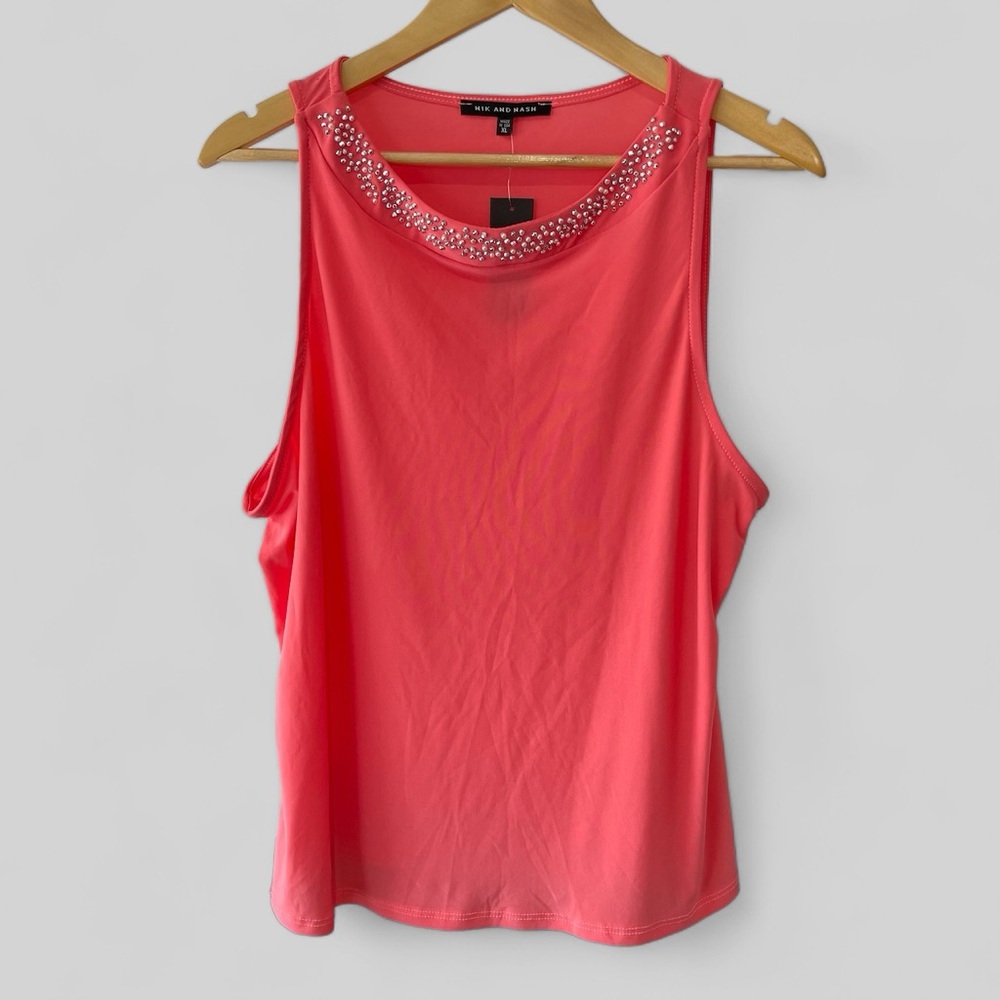Nik And Nash Beaded Tank Women’s XL Coral Pullover Stretch